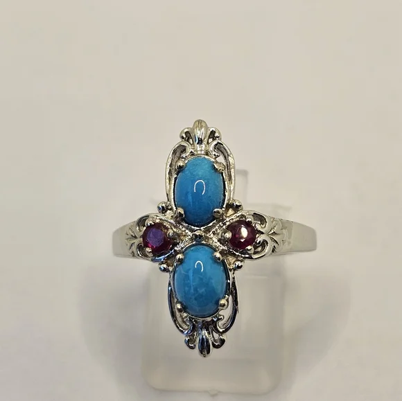 Natural Sleeping Beauty & Ruby Ring in Platinum over Sterling Silver Sz 8! - Picture 5 of 9